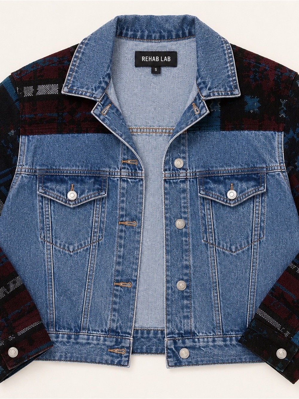 Rehab Lab Aztec Denim Jacket | Southwestern Oversized Shacket | Size S